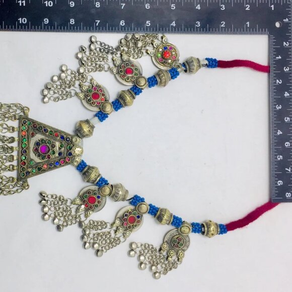 Afghan Vintage Long Dangling Pendant Necklace, Beaded Vintage Pendant Necklace - Picture 7 of 9